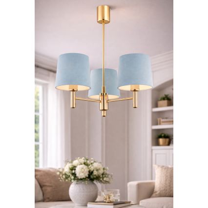 Brilagi - MONTE Rod Chandelier 3xE27/15W/230V Blue/Gold
