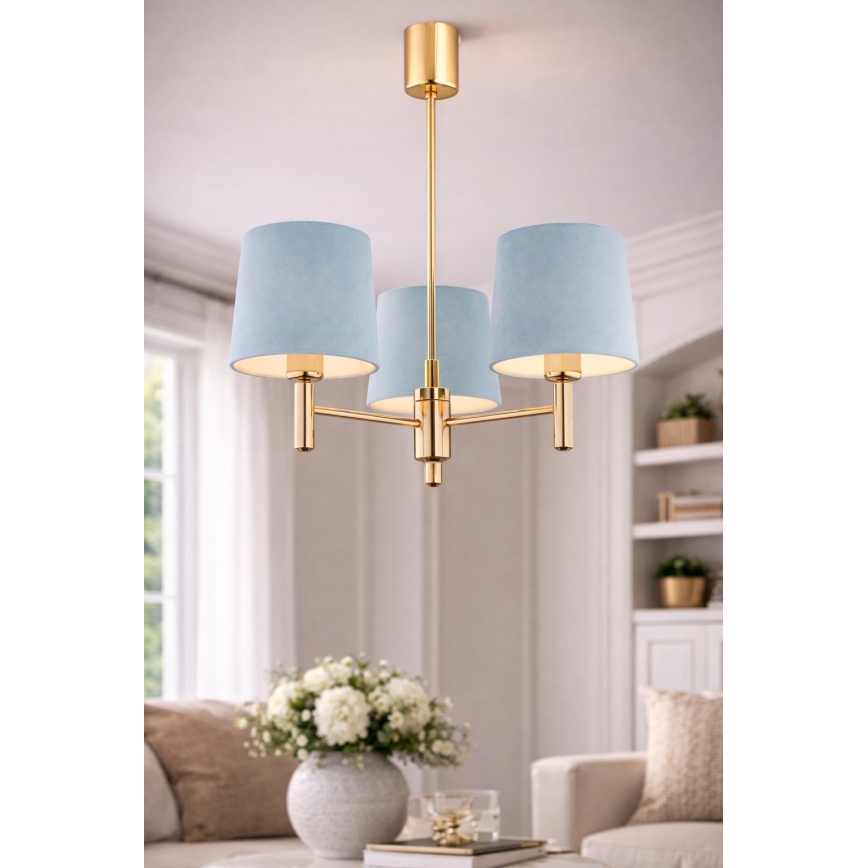 Brilagi - MONTE Rod Chandelier 3xE27/15W/230V Blue/Gold