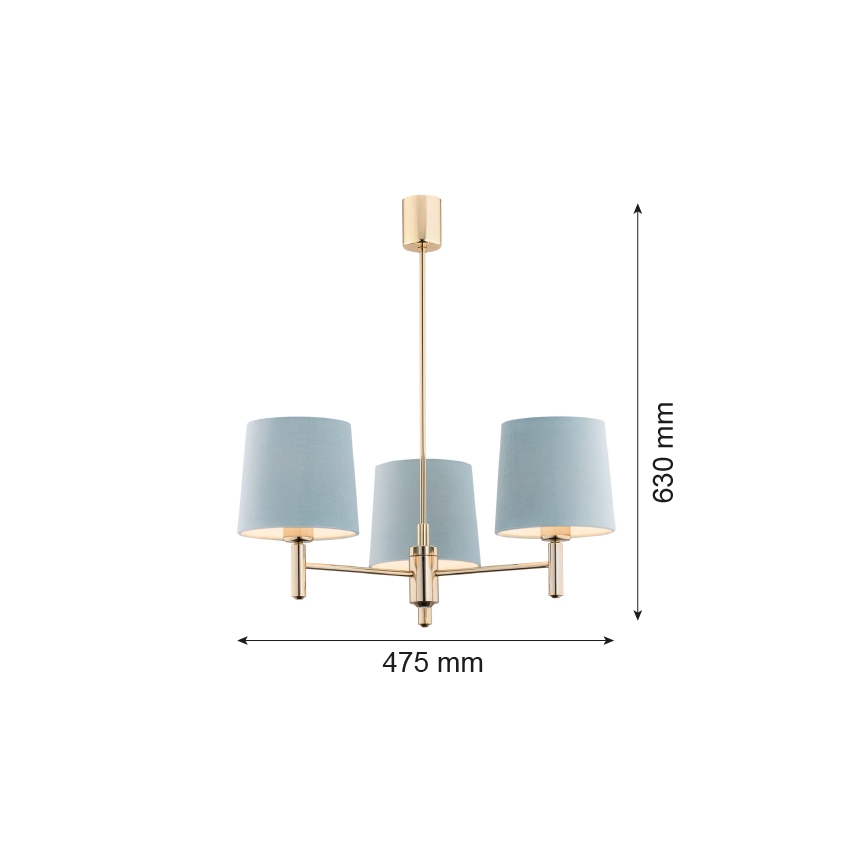 Brilagi - MONTE Rod Chandelier 3xE27/15W/230V Blue/Gold