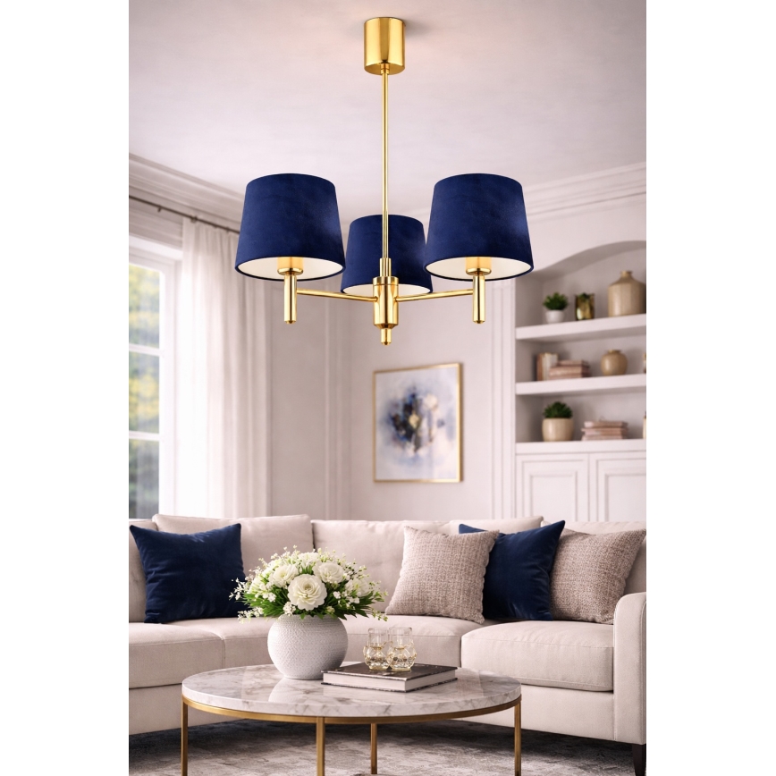 Brilagi - MONTE Rod Chandelier 3xE27/15W/230V Blue/Gold