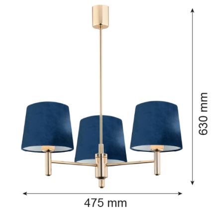 Brilagi - MONTE Rod Chandelier 3xE27/15W/230V Blue/Gold