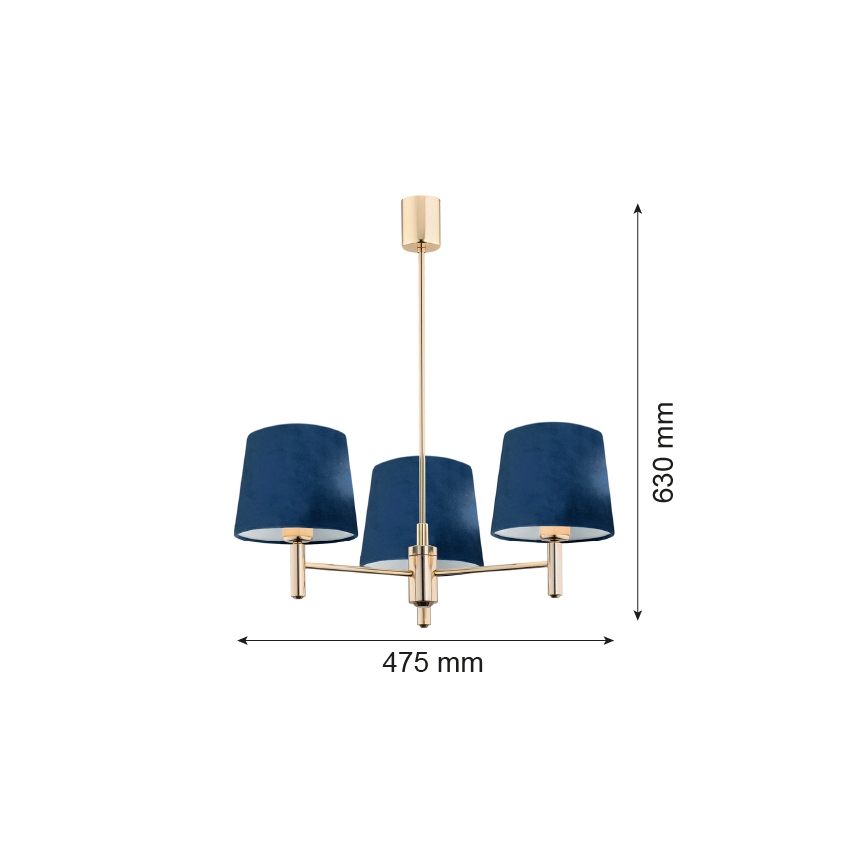 Brilagi - MONTE Rod Chandelier 3xE27/15W/230V Blue/Gold