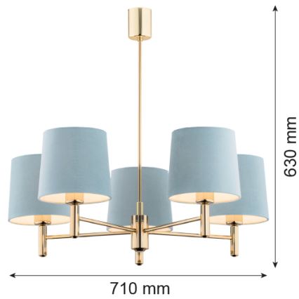 Brilagi - MONTE Rod Chandelier 5xE27/15W/230V Blue/Gold