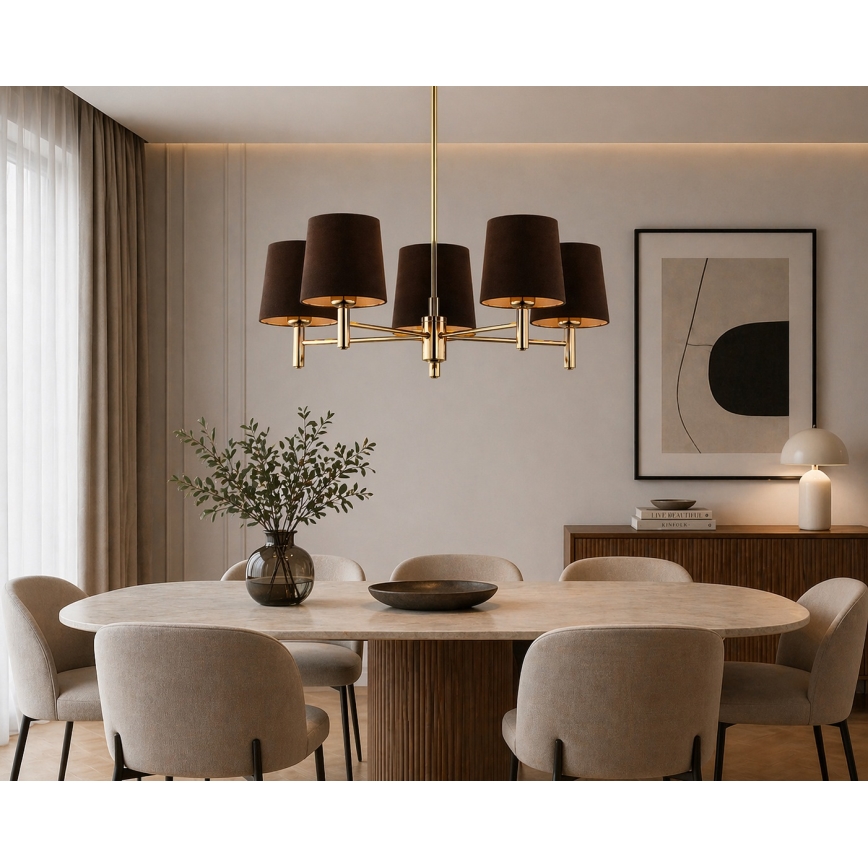 Brilagi - MONTE Rod Chandelier 5xE27/15W/230V Brown/Gold