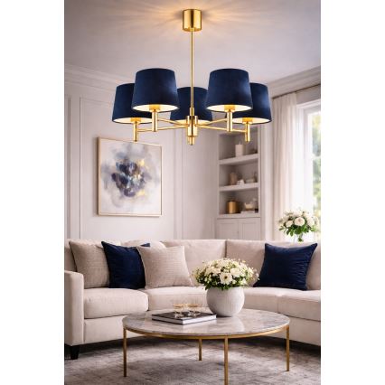 Brilagi - MONTE Rod-Mounted Chandelier 5xE27/15W/230V, Blue/Gold