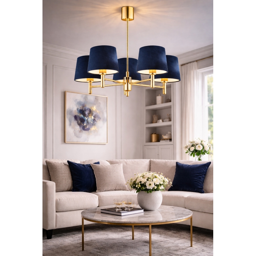 Brilagi - MONTE Rod-Mounted Chandelier 5xE27/15W/230V, Blue/Gold