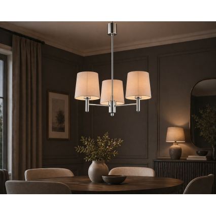 Brilagi - MONTE Rod Pendant 3xE27/15W/230V beige/glossy chrome