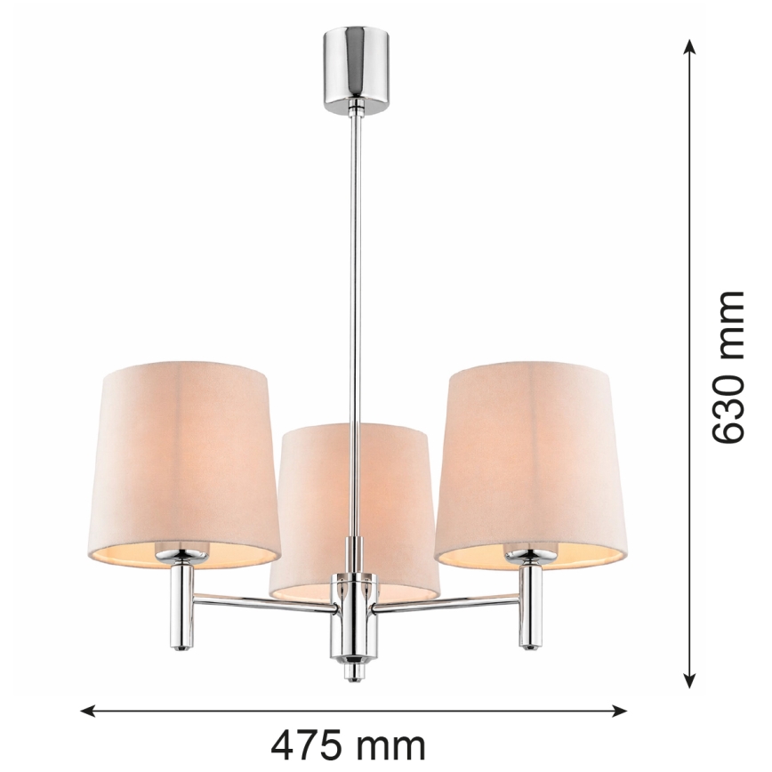 Brilagi - MONTE Rod Pendant 3xE27/15W/230V beige/glossy chrome