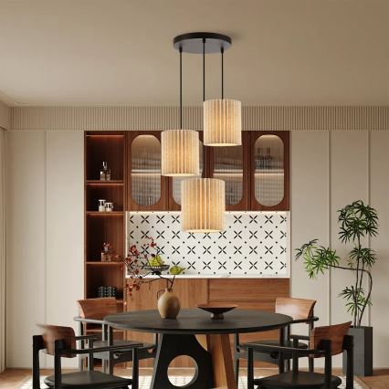 Brilagi - NORDIC WAVE Pendant Light on Cable 3xE27/15W/230V Ø 38 cm linen/black