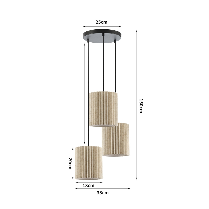 Brilagi - NORDIC WAVE Pendant Light on Cable 3xE27/15W/230V Ø 38 cm linen/black