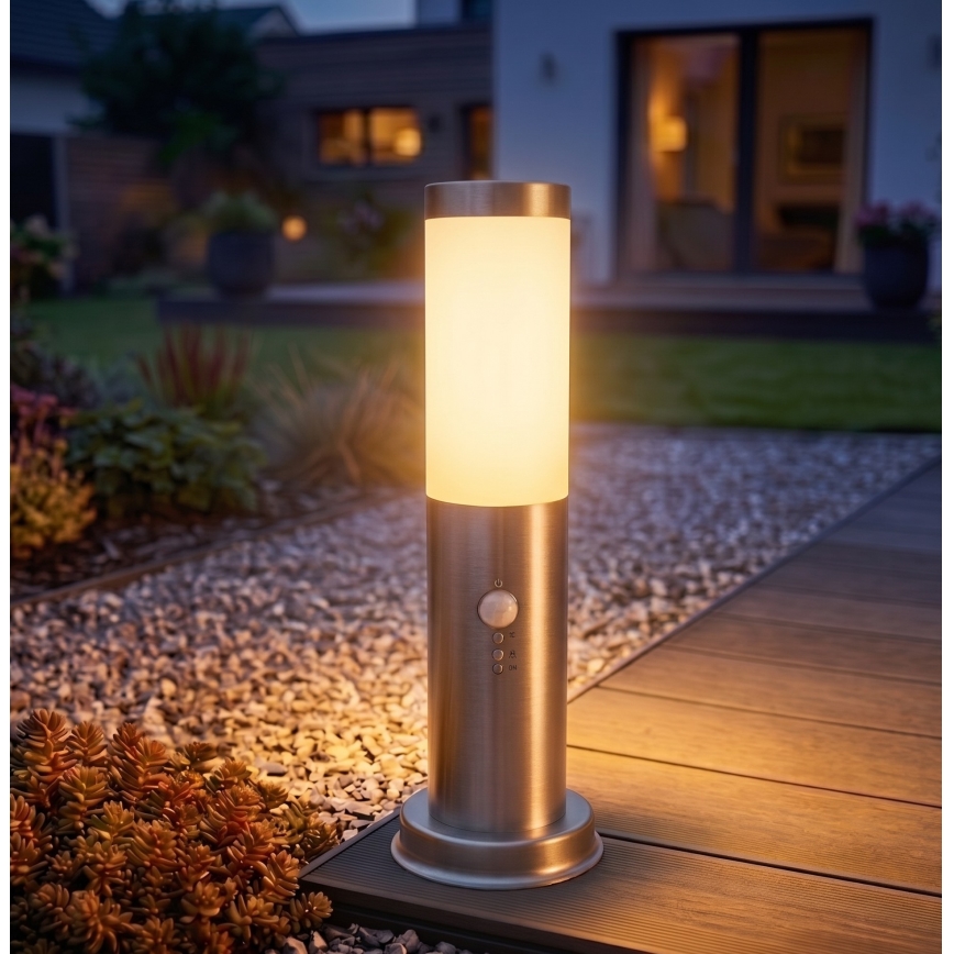 Brilagi - NOVA Outdoor Sensor Lamp 1xE27/15W/230V 40 cm IP44 Matte Chrome