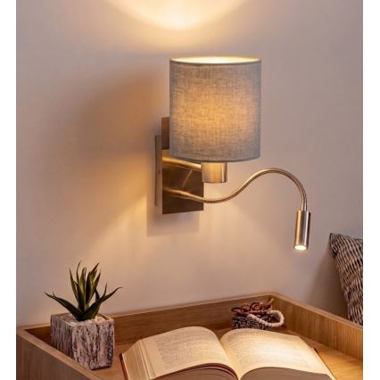 Brilagi - NUBILA LED Flexible Wall Lamp 1xE27/25W/230V + LED/3W matte chrome/light grey