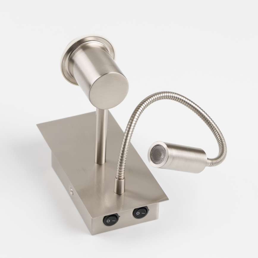 Brilagi - NUBILA LED Flexible Wall Lamp 1xE27/25W/230V + LED/3W matte chrome/light grey