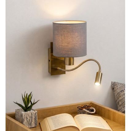 Brilagi - LED Flexible Wall Lamp NUBILA 1xE27/25W/230V + LED/3W brass/light gray