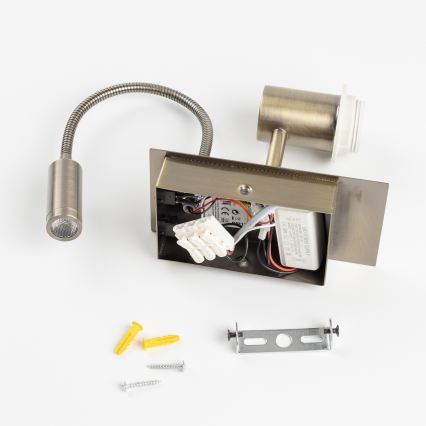 Brilagi - LED Flexible Wall Lamp NUBILA 1xE27/25W/230V + LED/3W brass/light gray