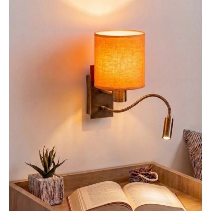 Brilagi - NUBILA LED Flexible Wall Light 1xE27/25W/230V + LED/3W brass/orange