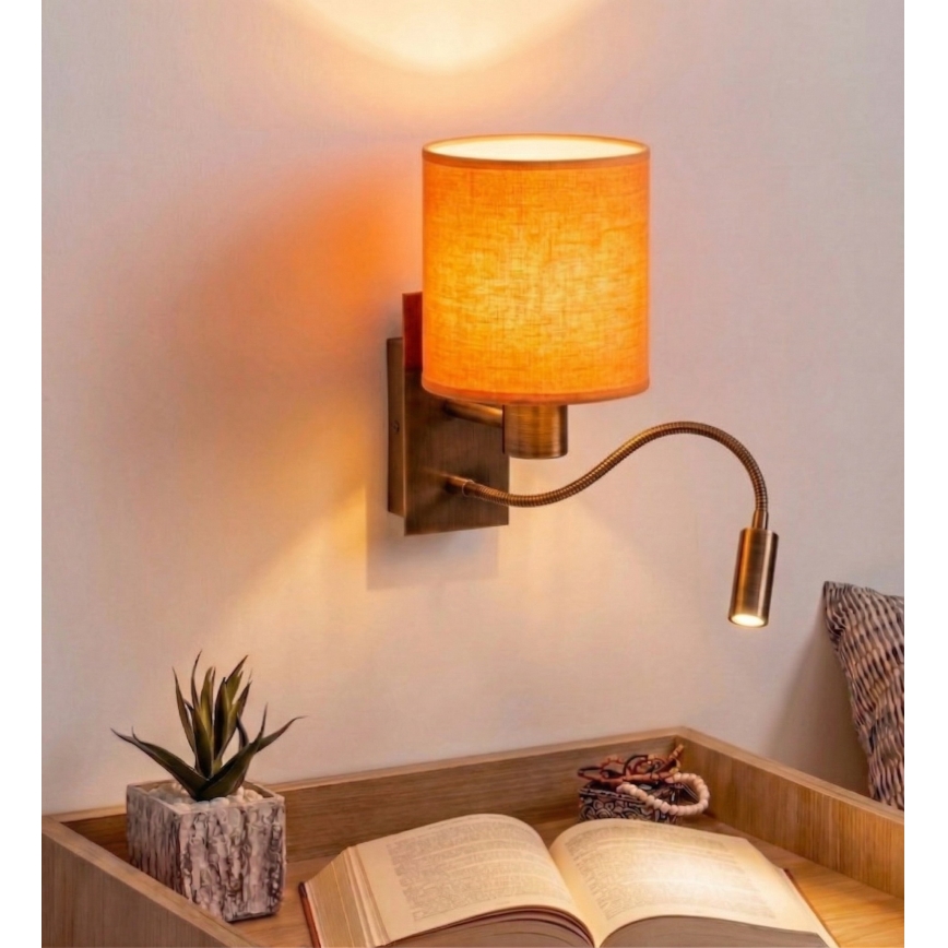 Brilagi - NUBILA LED Flexible Wall Light 1xE27/25W/230V + LED/3W brass/orange