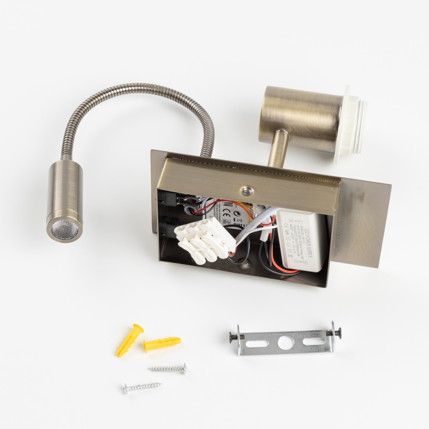 Brilagi - NUBILA LED Flexible Wall Light 1xE27/25W/230V + LED/3W brass/orange