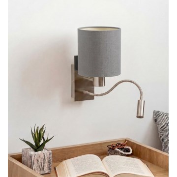 Brilagi - NUBILA LED Flexible Wall Lamp 1xE27/25W/230V + LED/3W matte chrome/light grey