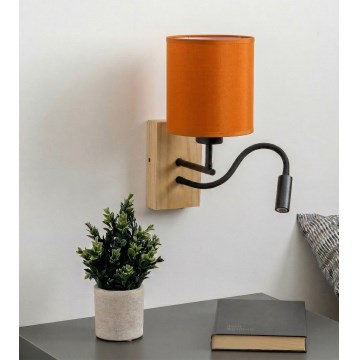 Brilagi - NUBILA WOOD LED Flexible Wall Light 1xE27/25W/230V + LED/3W oak/black/orange