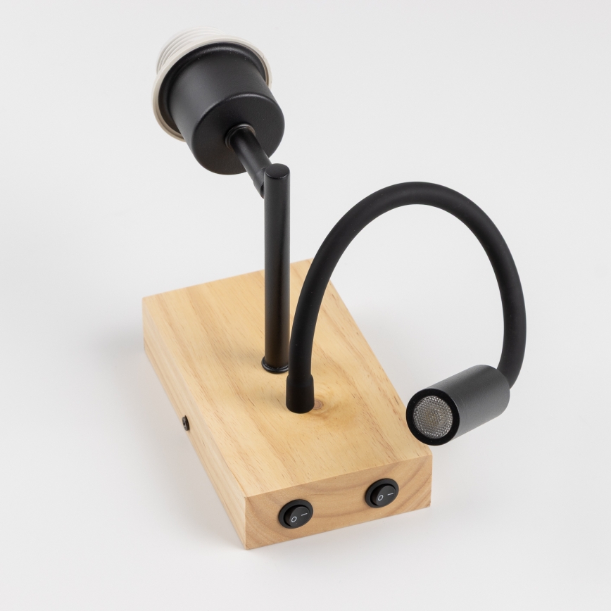 Brilagi - NUBILA WOOD LED Flexible Wall Light 1xE27/25W/230V + LED/3W oak/black/orange