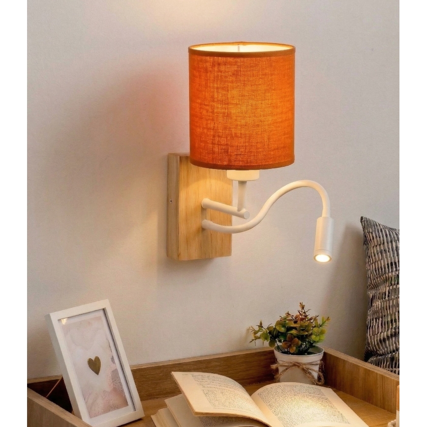 Brilagi - LED Flexible Wall Lamp NUBILA WOOD 1xE27/25W/230V + LED/3W oak/white/orange