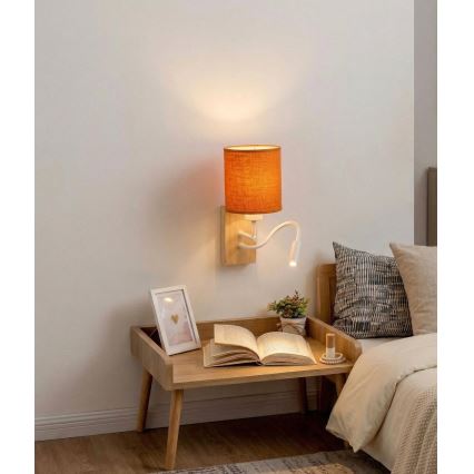 Brilagi - LED Flexible Wall Lamp NUBILA WOOD 1xE27/25W/230V + LED/3W oak/white/orange
