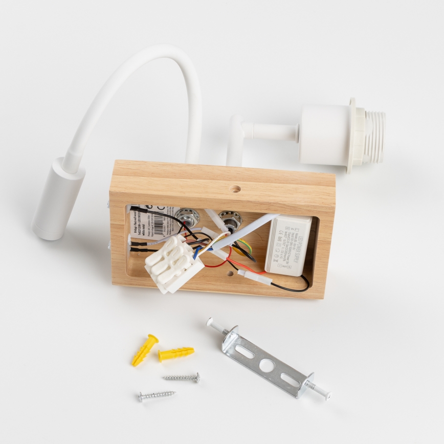 Brilagi - LED Flexible Wall Lamp NUBILA WOOD 1xE27/25W/230V + LED/3W oak/white/orange