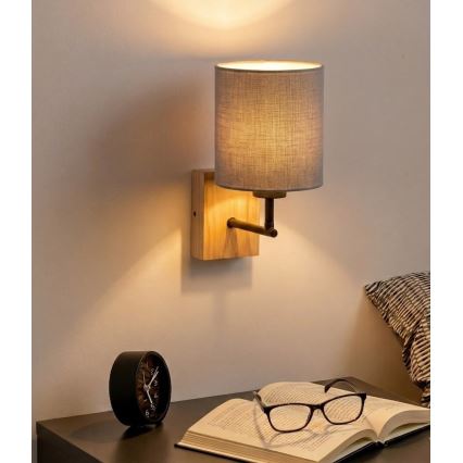 Brilagi - NUBILA WOOD Wall Lamp 1xE27/25W/230V Oak/Black/Light Gray