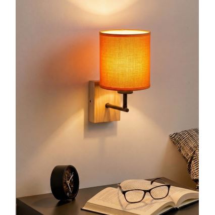 Brilagi - NUBILA WOOD Wall Lamp 1xE27/25W/230V Oak/Black/Orange