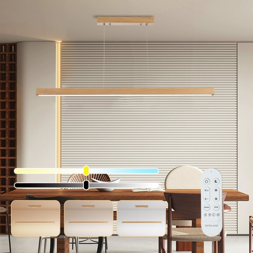 Brilagi - OAK SMART LED Dimmable Cable Pendant Light / 30W / 230V / Wi‑Fi Tuya – Oak Finish + Remote Control