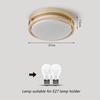 Brilagi - ORINO Ceiling Light 2xE27/40W/230V Ø 27 cm Gold/Oak