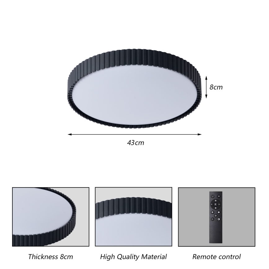 Brilagi - ORINO LED Dimmable Ceiling Light LED/54W/230V 3000-6000K Black dia. 43 cm + remote control