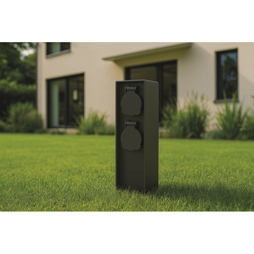 Brilagi - Outdoor 2-socket outlet post 230V IP44 Schuko black