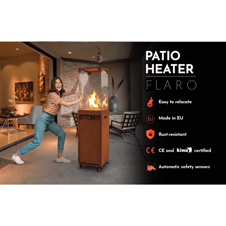 BRILAGI - Outdoor gas fireplace FLARO GAS 142x36 cm 8kW 1xAAA rust/brown + protective cover