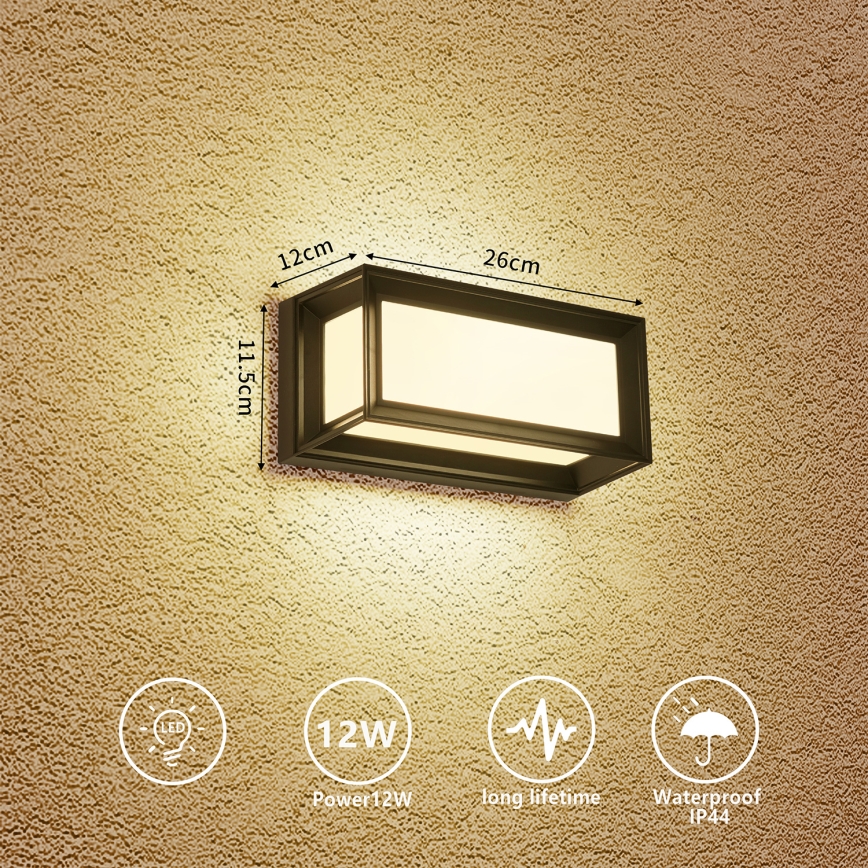 Brilagi - PARKER LED Outdoor Wall Light 12W/230V 3000/4500/6000K Black IP44
