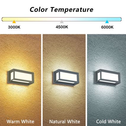 Brilagi - LED Outdoor Wall Light PARKER LED/12W/230V 3000/4500/6000K grey IP44