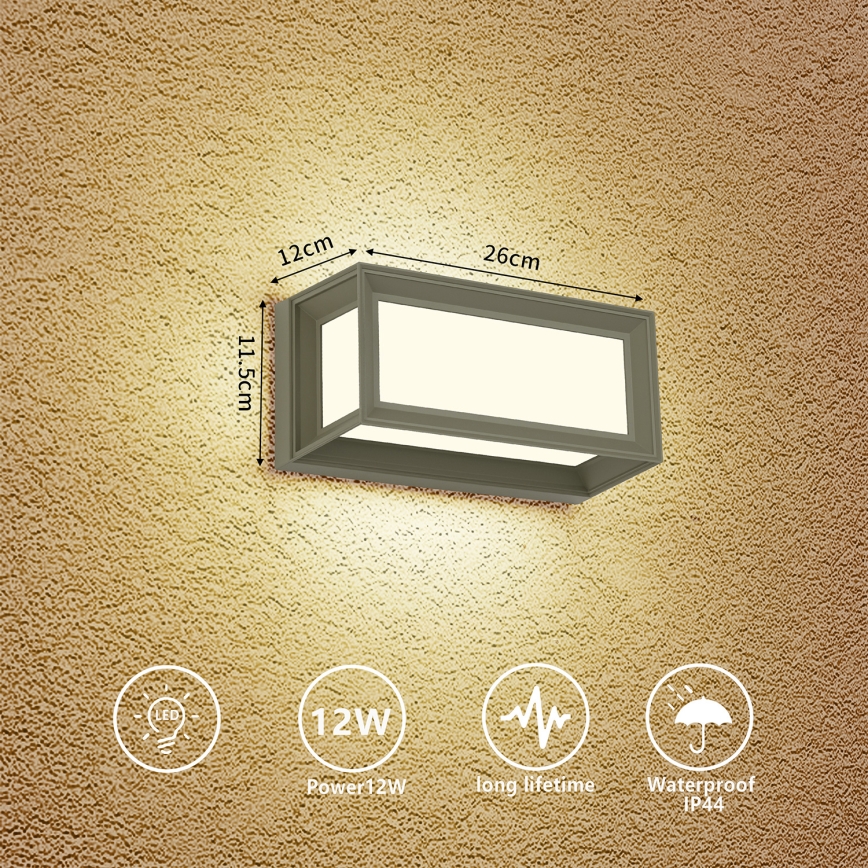 Brilagi - LED Outdoor Wall Light PARKER LED/12W/230V 3000/4500/6000K grey IP44