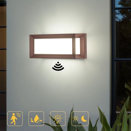 Brilagi - PARKER LED/12W/230V Outdoor Wall Light with Sensor, Brown, IP44