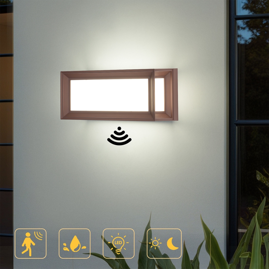 Brilagi - PARKER LED/12W/230V Outdoor Wall Light with Sensor, Brown, IP44