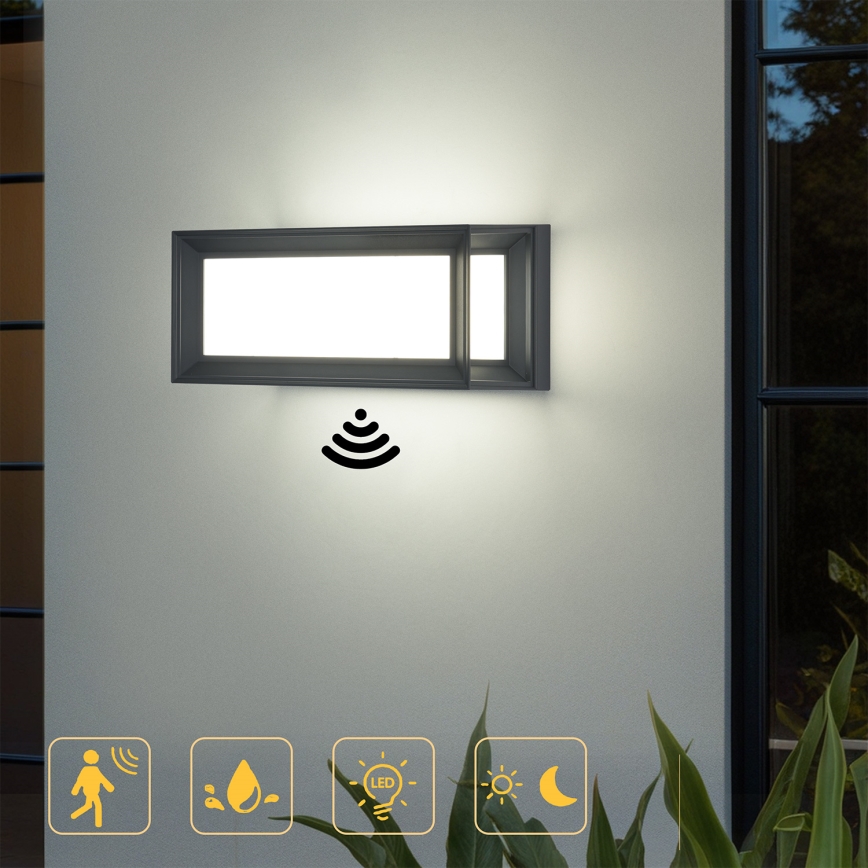 Brilagi - LED Outdoor Wall Light with Sensor PARKER LED/12W/230V Anthracite IP44