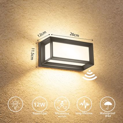 Brilagi - LED Outdoor Wall Light with Sensor PARKER LED/12W/230V Anthracite IP44