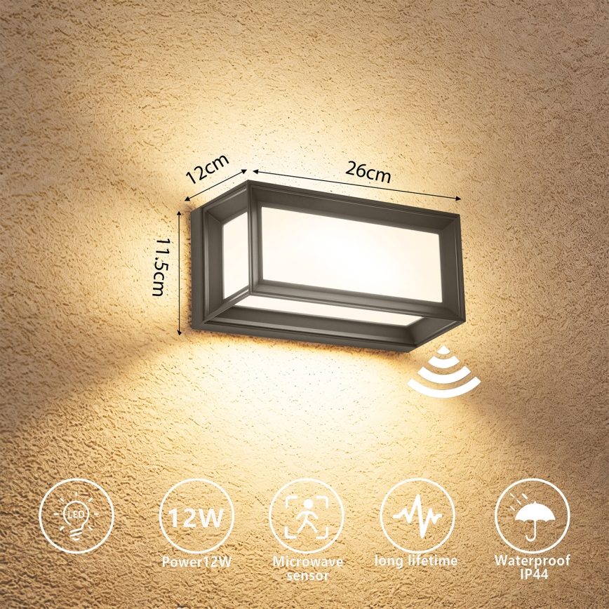 Brilagi - LED Outdoor Wall Light with Sensor PARKER LED/12W/230V Anthracite IP44