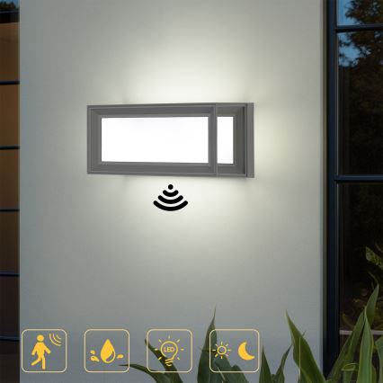 Brilagi - PARKER LED Outdoor Wall Light with Sensor, 12W/230V, Grey, IP44