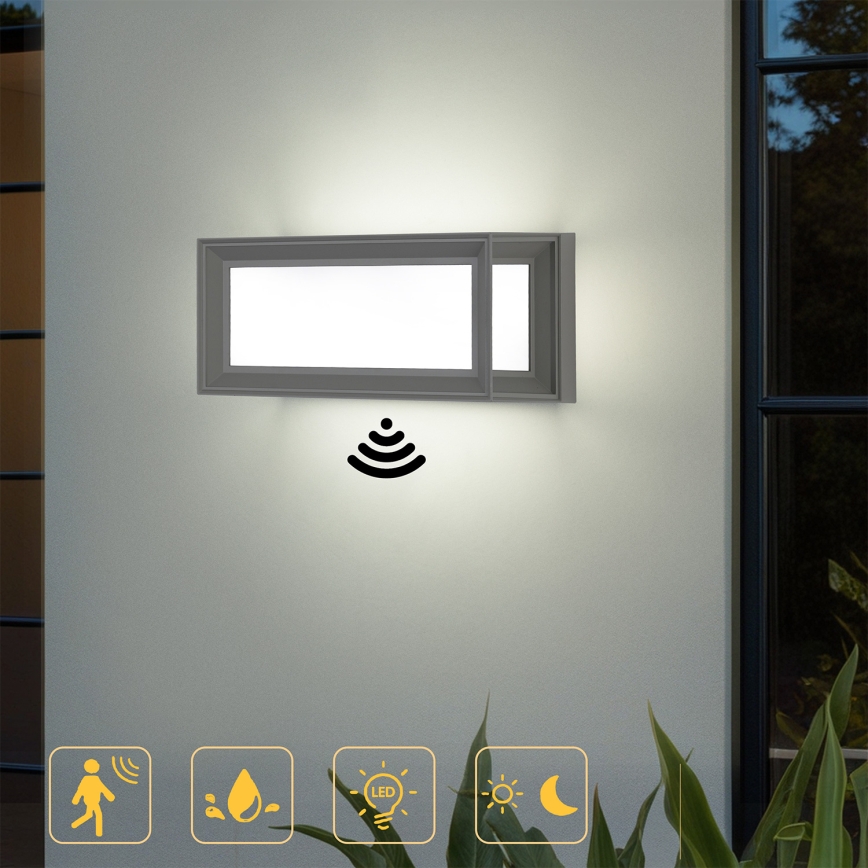 Brilagi - PARKER LED Outdoor Wall Light with Sensor, 12W/230V, Grey, IP44