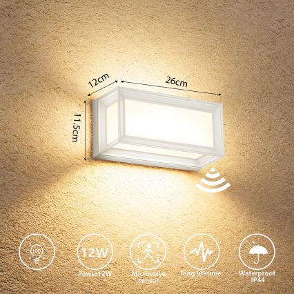 Brilagi - PARKER LED Outdoor Wall Light with Sensor, 12W/230V, White, IP44