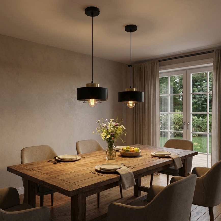 Brilagi - Pendant light on cord SPRING 1xE27/60W/230V Ø 20 cm black/gold