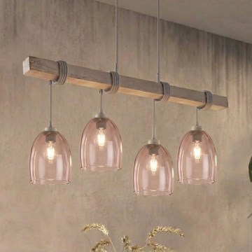 BRILAGI - Pendant on cable WOOD GLASS 4xE27/60W/230V pine/gray/smoky beige