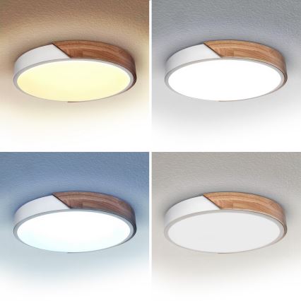 Brilagi - PILANA LED Dimmable Ceiling Light LED/48W/230V 3000-6500K Oak/White Ø 40 cm + Remote Control