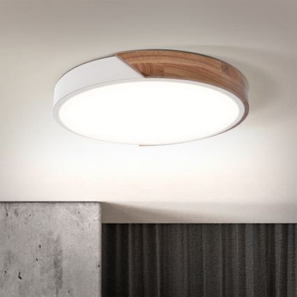 Brilagi - PILANA LED Dimmable Ceiling Light LED/48W/230V 3000-6500K Oak/White Ø 40 cm + Remote Control